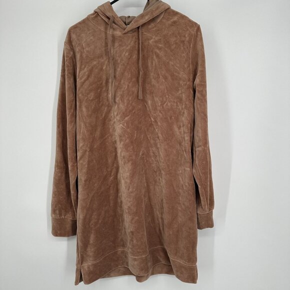 Z Supply Women’s Margot Velour‎ Hooded Pullover Mini Dress In Tan Size L